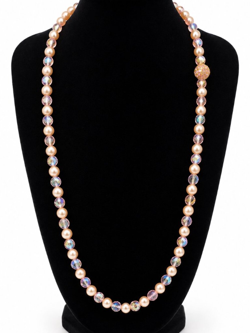 Joan Rivers 30" Faux Pearl Pink AB Crystal Stretch Necklace